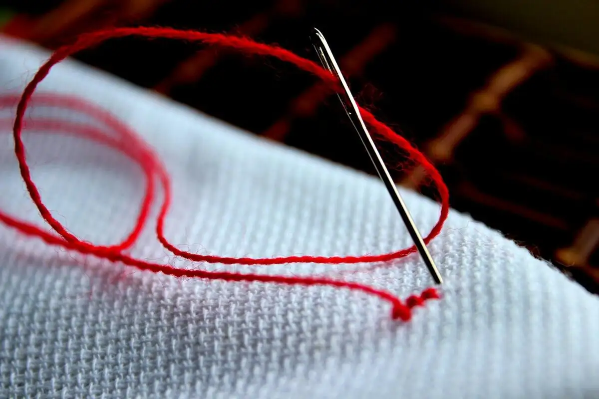 Close detail of sozni needlework on pashmina cloth.